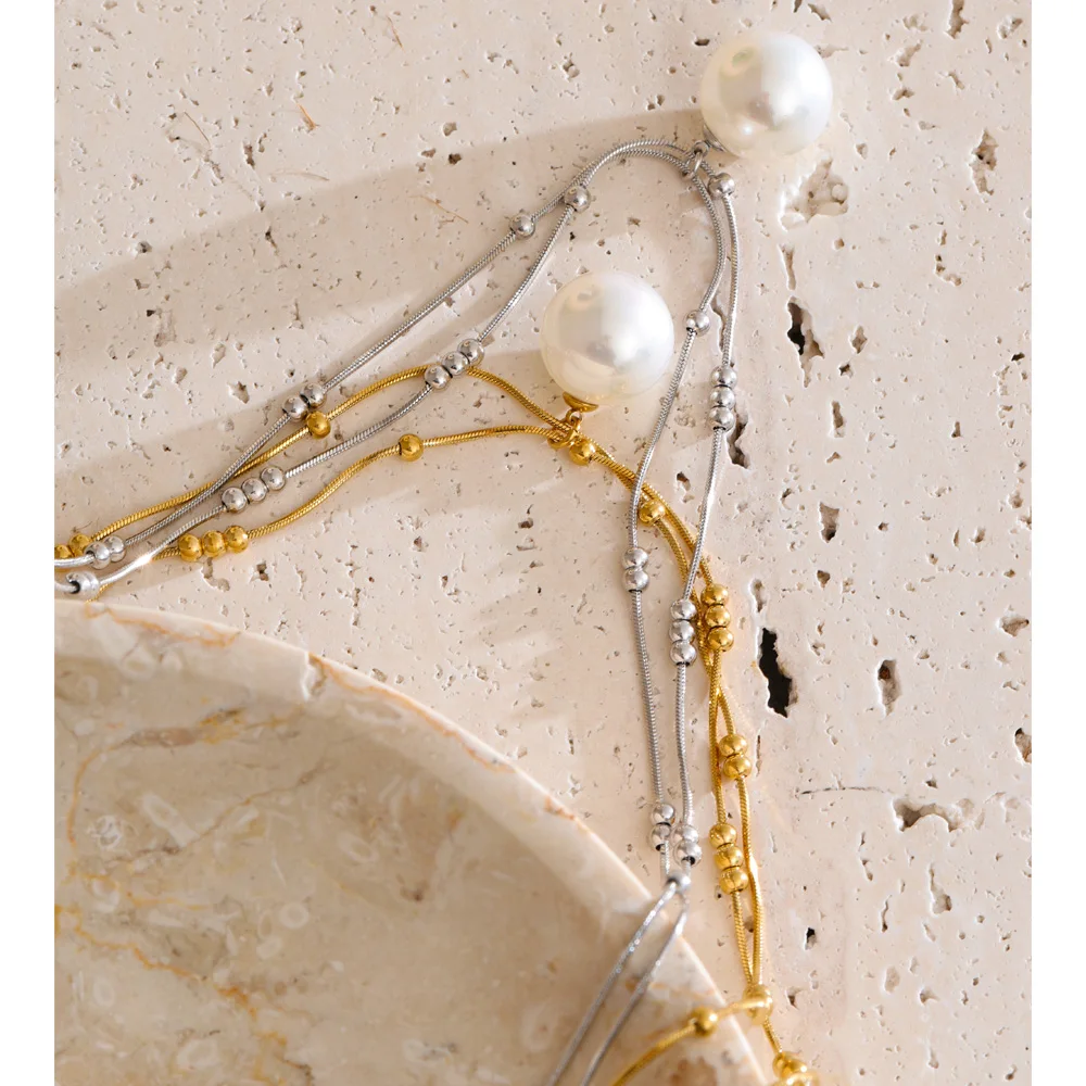 Yhpup Double-Layer Chain Stainless Steel Necklace