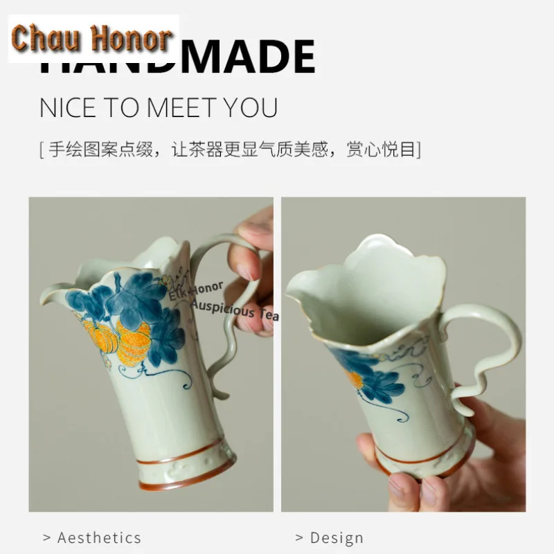 140ml Hand-painted Pumpkin Tea Pitcher Pour Tea Cha Hai Dispenser Justice Cup Oolong Tea Fair Mug Chinese Tea Set Gift Supplies
