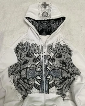 Personalized Fashion Trend Hoodie Y2K Retro Skull Oversized Zipper Hoodie Men's and Women's Hip-hop Casual Sports Gothic Hoodie