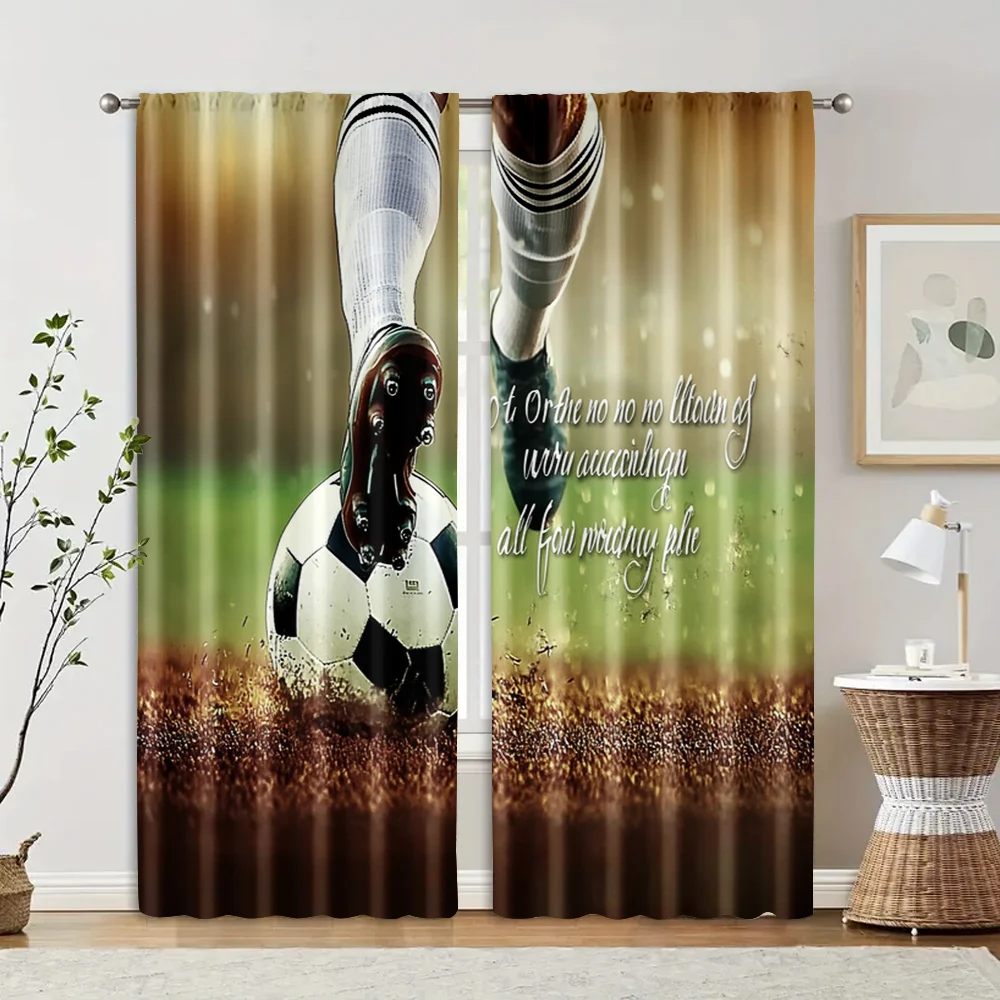2pcs, Popular Curtains Inspirational Soccer Ball Versatile Fabric (without rod) Stuff Clearance Ldeal for Living Room, Bedroom, 2