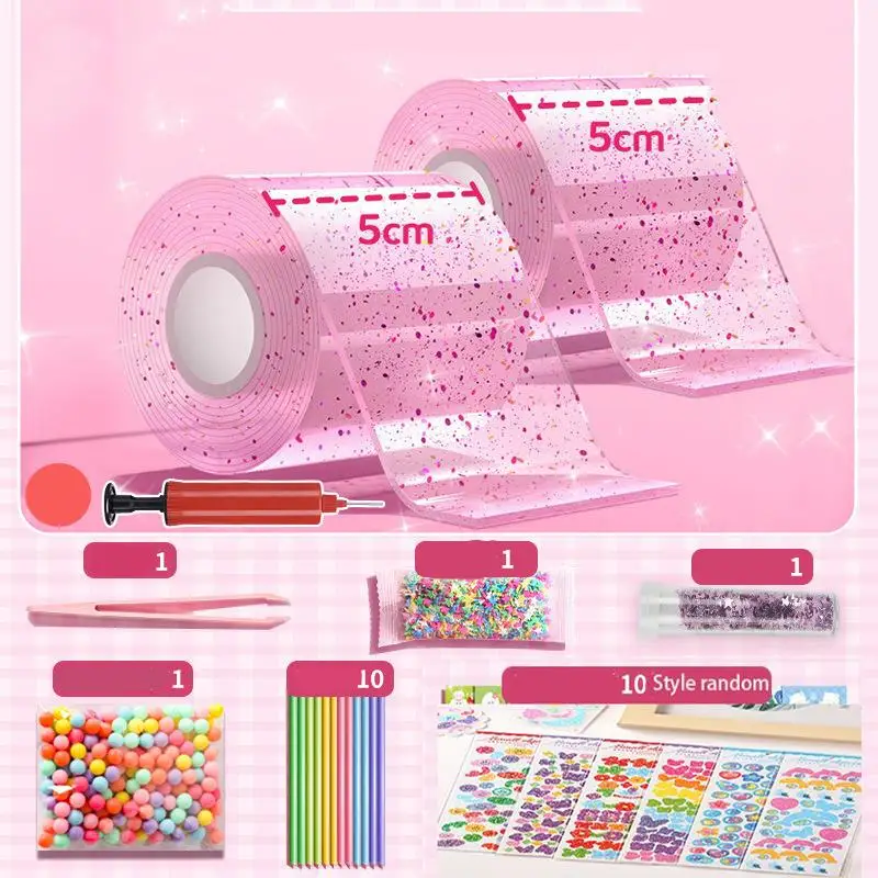 DIY Craft Pinch Toy Making Blowable Bubble Tape Set Nicht abfärbendes doppelseitiges Klebeband, wiederverwendbares, farbiges, hoch klebriges Nano-Klebeband-Set – Detail 14