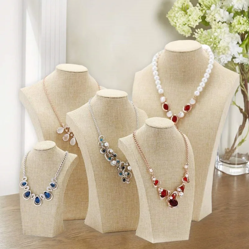 Espositore per busto per collana in lino manichino, porta collana per busto, organizer per catena con ciondolo per espositore per gioielli da donna - immagine 4