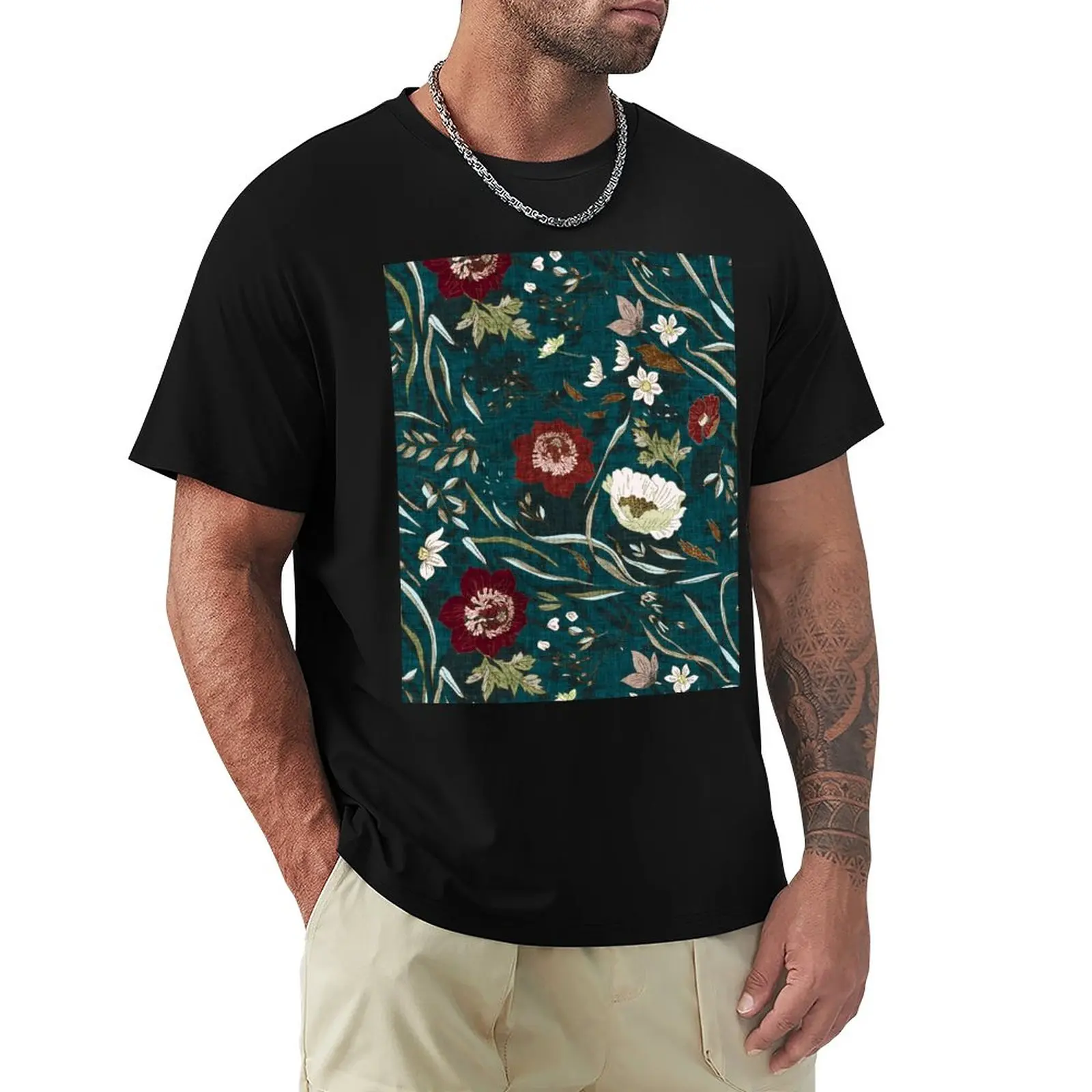 

Noir Floral (teal) T-Shirt cute tops Short sleeve Short t-shirt T-shirts for men cotton