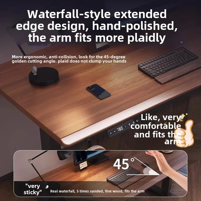 Solid Wood Electric Height Adjustable Desk Computer Desk Study Desk Home Office Gaming Table Lifting Workstation