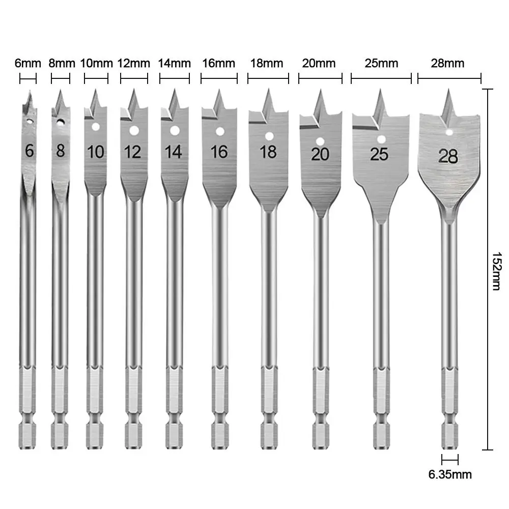 고탄소강 목재 플랫 드릴 세트, 목공 스페이드 드릴 비트, 내구성 목공 도구, 6-50mm, 1 개