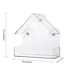 Transparent Window Bird Feeder with Removable Suction Cups and Sliding Feed Tray - Transparent (15x15x6cm)