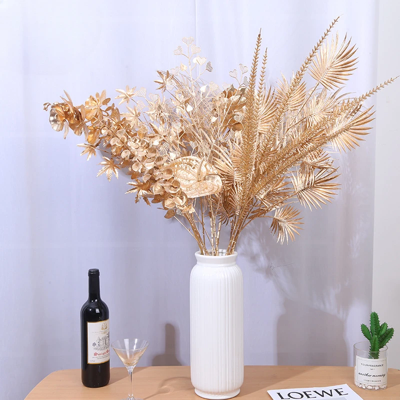 

Golden Artificial Plants New Year 2023 Ornaments For Home Decor Merry Christmas Decoration Fake Flowers Vase Accessori