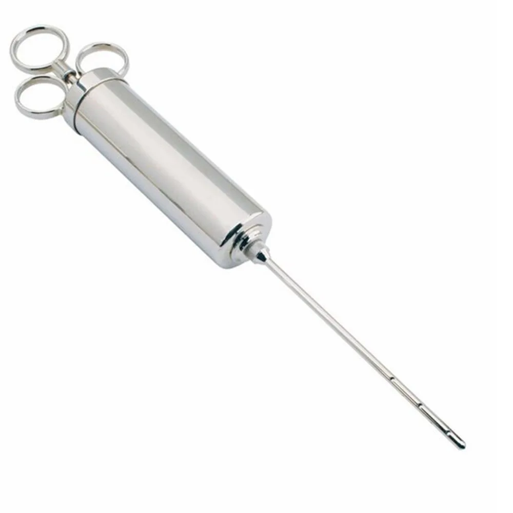 Marinade Meat Injector Stainless Steel BBQ Injector Syringe 2 Ounce Capacity with 6 Needles Silicone Brush