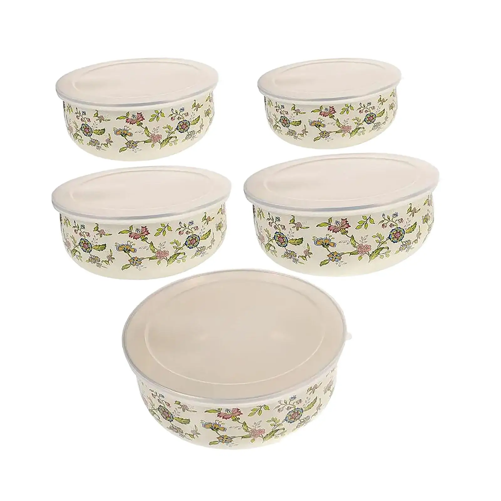 Mixing Bowl Set Versatile Use Round Enamel Bowl Food Storage Container with Lids for Cooking Serving Food Baking Prepping 5Pcs