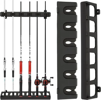 Fishing Rod Holders 6-Rod Rack Vertical Pole Holder Wall Mount Modular Fishing Stand Pole For Garage Wall Space-Saving 4/2PCS 1