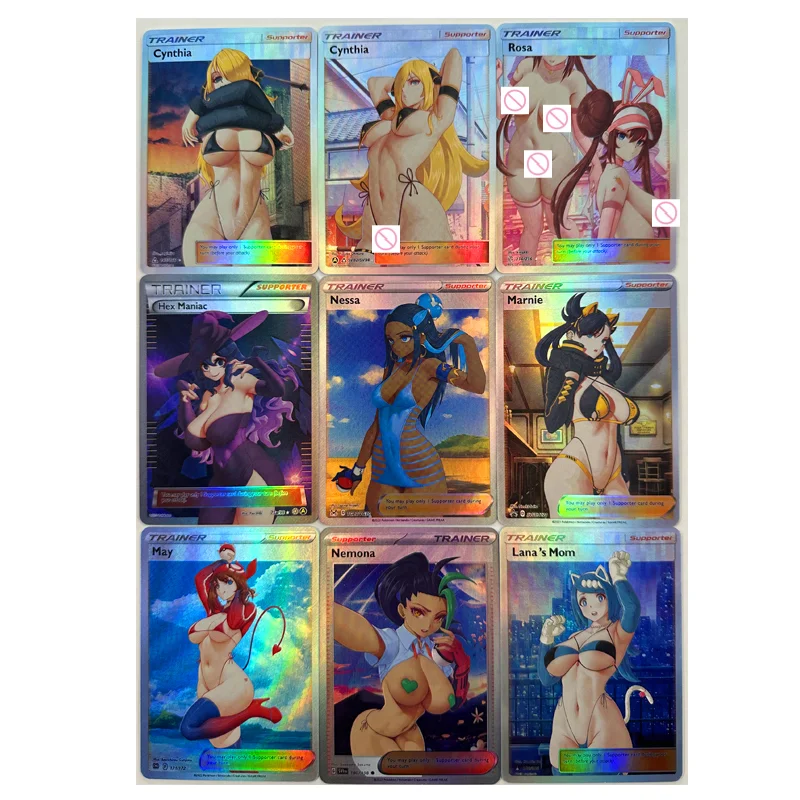 DIY 9PC/Set Anime Pokemon ACG Hilda Rosa Grusha Sexy Flash Card Collectible Card Boy Play Toy Christmas Birthday Gift Board Game