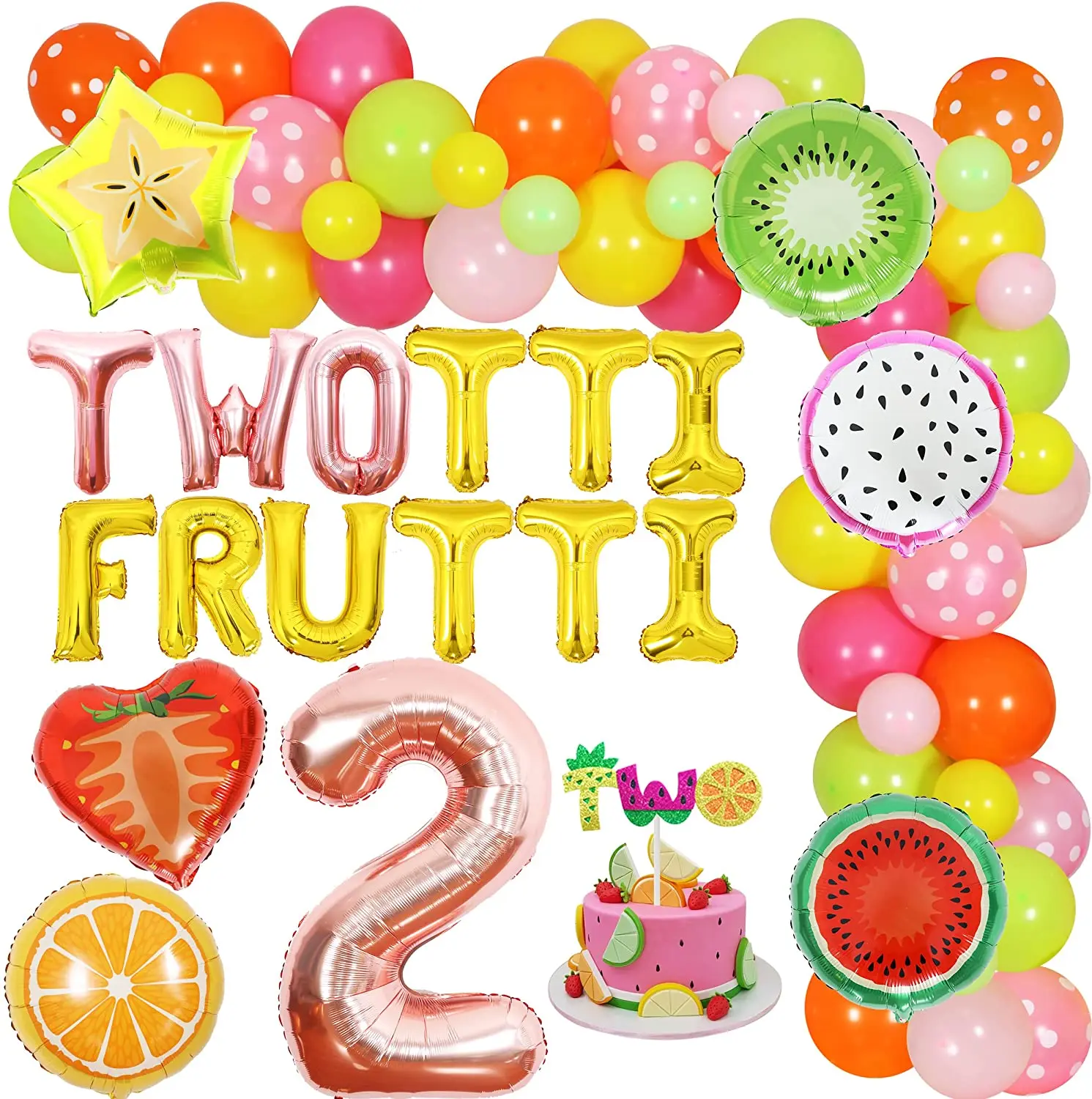 Funmemoir Twotti Frutti 2Nd Birthday Party Decorazioni Per Ragazze Sweet Summer Fruit Balloon Garland Arch Two Cake Topper Kit