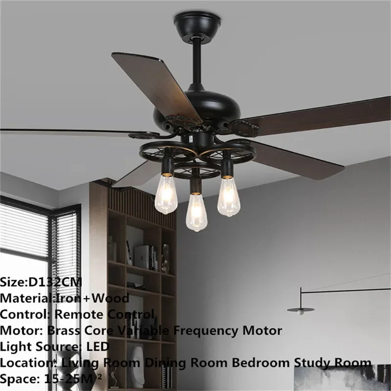 APRIL European Luxury LED Fan Light American Retro Living Room Restaurant Bedroom Ceiling Fan Light Remote Electric