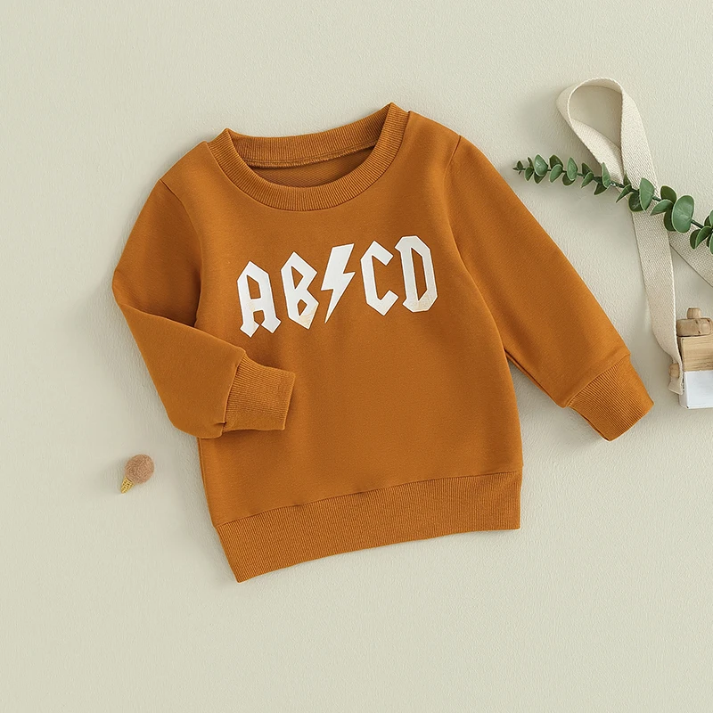 2023-07-31 Lioraitiin 0-4Years Kids Baby Boy Girl Sweatshirt Letter Print Round Neck Long Sleeve Pullovers Autumn Tops