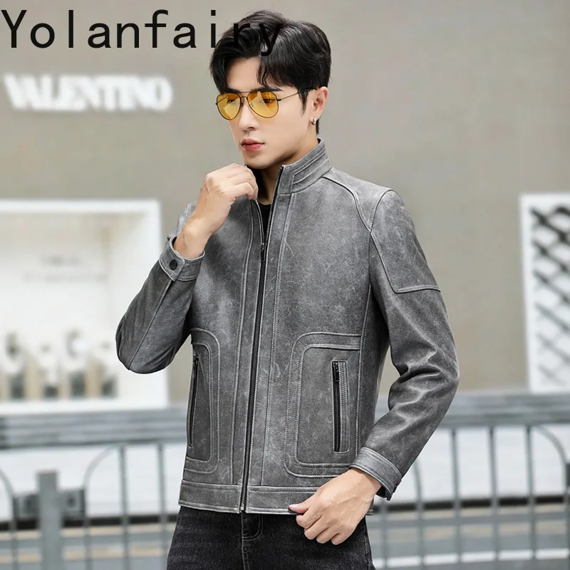 YOLANFAIRY The First Layer Sheepskin Leather Jacket Man 2025 New
