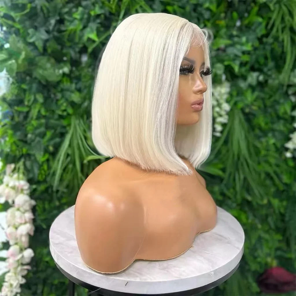 12&lsquo;&rsquo; Platinum Blonde Synthetic Lace Front Wig Blonde Short Bob Wig Natural Hairline Short Wigs For Women Cosplay Wigs Daily Use lace front wig