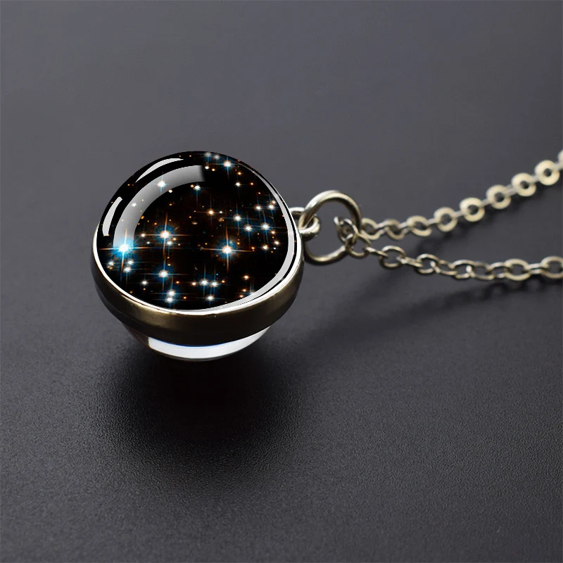 Celestial Galaxy Pendant Necklace – Double-Sided Glass Ball Astronomy Jewelry Gift