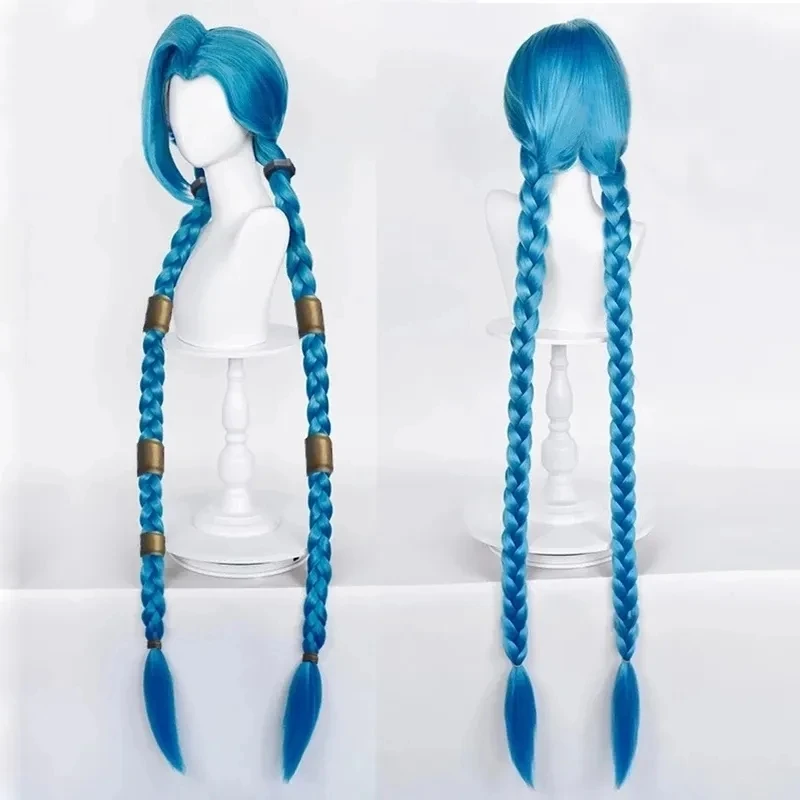 LOL Jinx Cosplay Wig Long Braided Blue The Loose Cannon Wig with Blue Braid Heat Resistant Synthetic Hair Anime Wigs