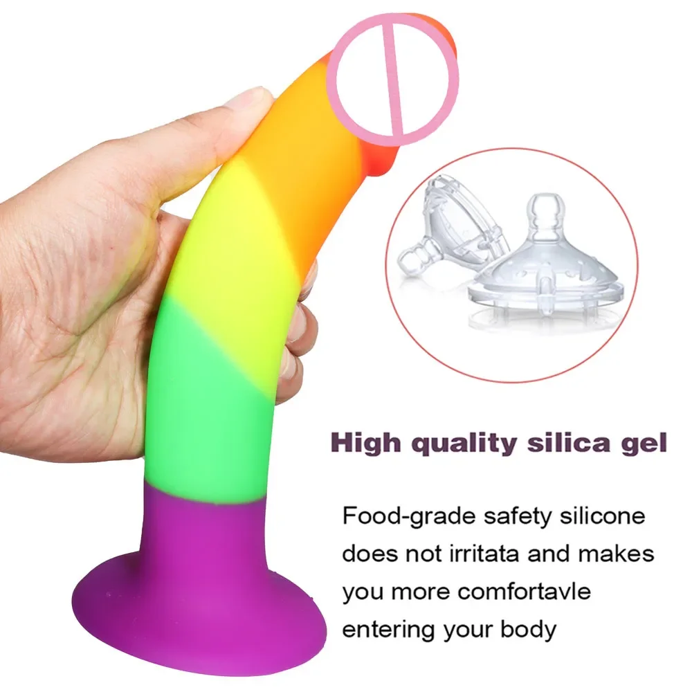 Adult Realistic Big Dildo Rainbow Color For Lesbian Huge Penis Suction Cup Female Masturbation Fake Dick Tool SM Anal Sex Toys