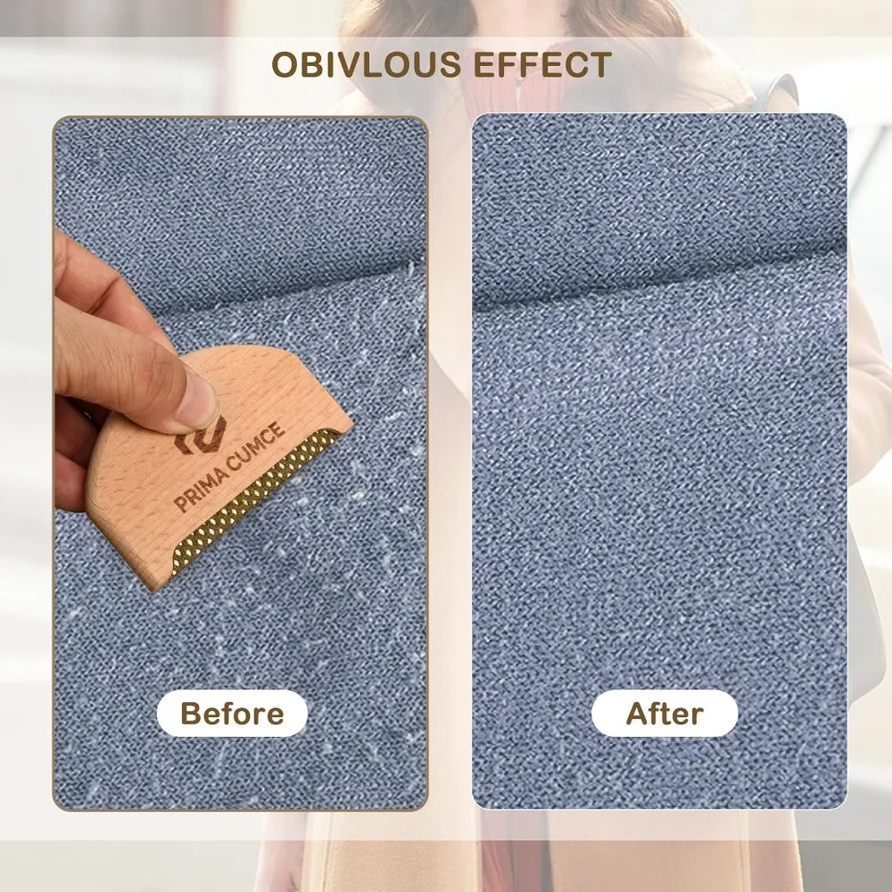 Lint Fur Remover Wooden Epilator Cashmere Sweater Clothes Fluff Fabric Shaver Pilling to Pompom Cleaning Comb Brush 2 Packs