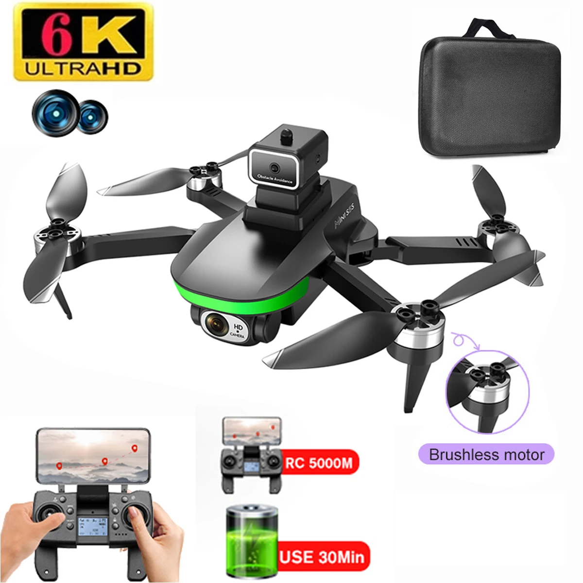 

S5S Mini Drone 4K 6K Dual HD Camera Obstacle Avoidance Optical Flow Positioning Brushless RC Dron Foldable Quadcopter Toys Gifts