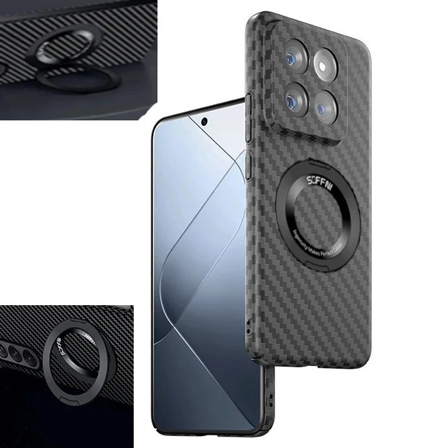 Magsafe Magnetic Ring Holder Back Phone Case For Xiaomi 14 Pro 13T Pro 13 Ultra 12S Pro 12 12X Carbon Fiber Camera Protect Cover
