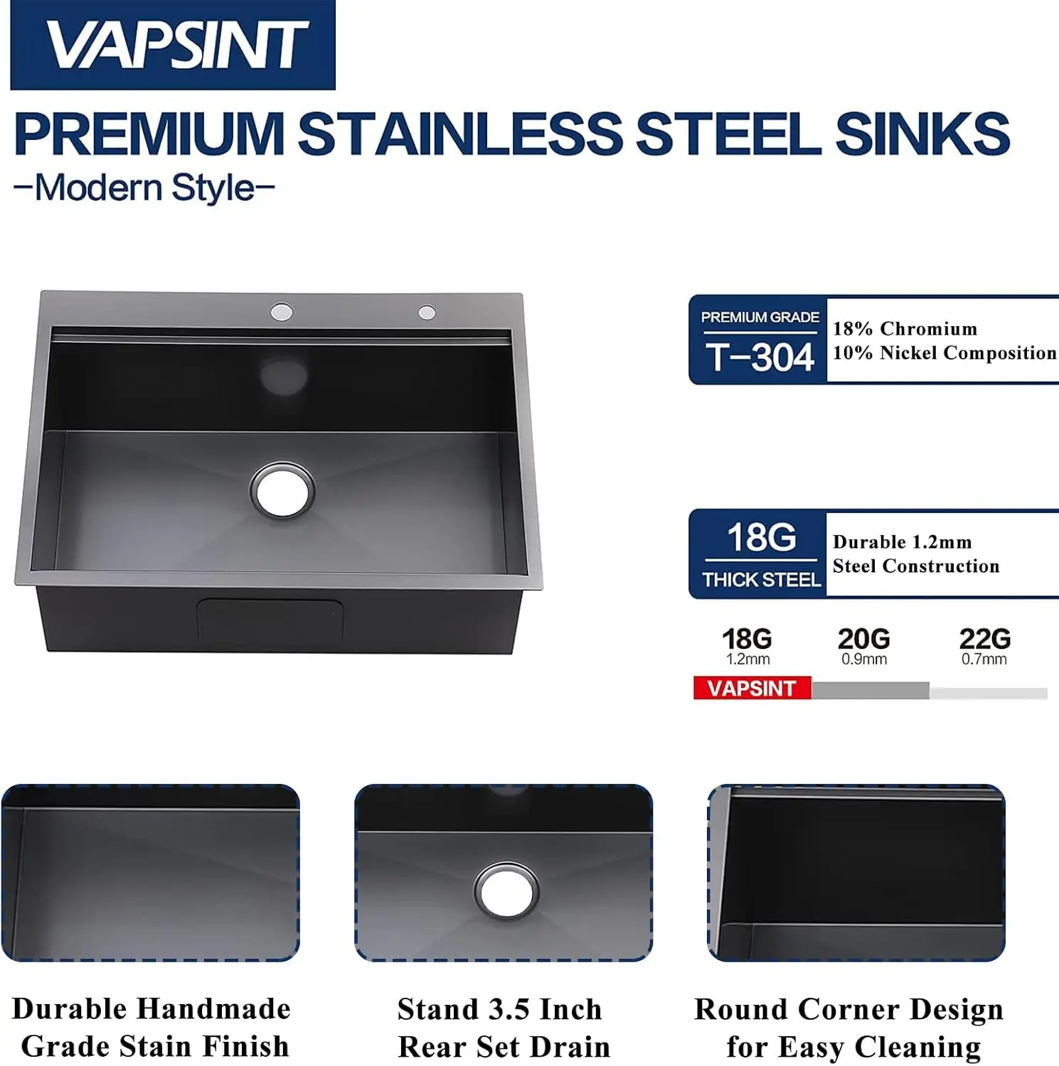 Gunmetal Black Stainless Steel Kitchen Sink, Handmade Single Bowl
