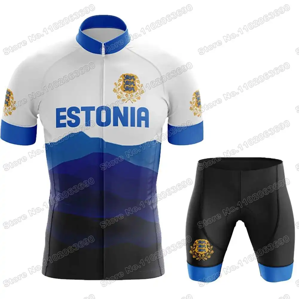 Estonia National Team Cycling Jersey Set Summer Cycling Clothing Men Road Bike Suit Bicycle Bib Shorts MTB Riding Uniform