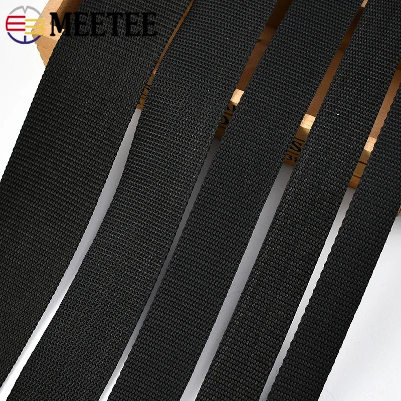 5/10/20M Meetee 20-50mm 나일론 웨빙 테이프 Balck 2mm 두꺼운 배낭 스트랩 리본 안전 벨트 슬링 바느질 트리밍 밴드 액세서리