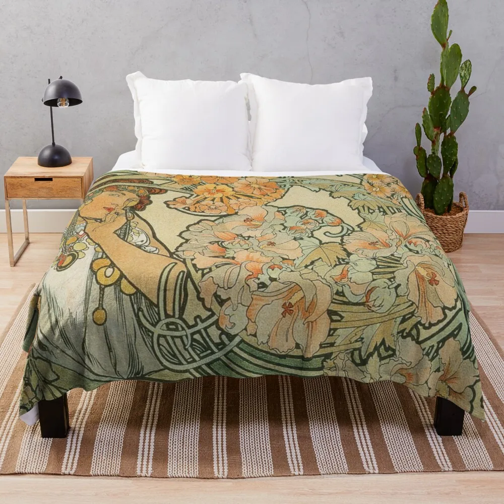 

Alphonse Mucha, Vintage Throw Blanket Blanket For Decorative Sofa Sofa Blankets Flannels Blanket