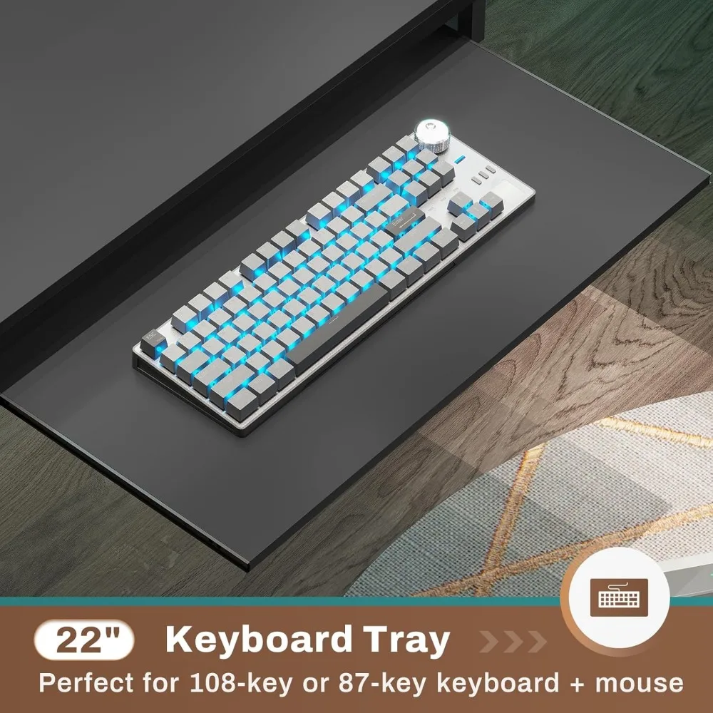 L Shaped Gaming Desk, Power Outlets & LED Strip, Monitor Shelf, Keyboard Tray, Pegboard and Storage Shelves, Reversible Desk 4