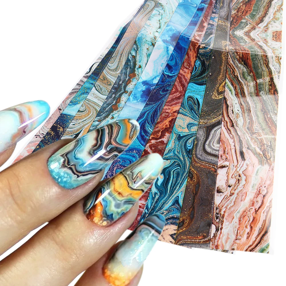 10Pcs Marmo Nail Art Transfer Foil Ink Blooming Wave Nail Stickers Transfer Decalcomanie Manicure Decorazione Gel Polish Wrap Gldz-Dls