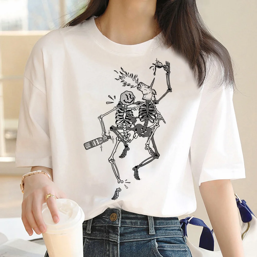 

Skeleton t shirt women comic streetwear top female y2k comic graphic clothes