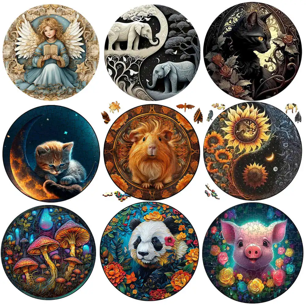 Jigsaw puzzles wooden jigsaw puzzles wooden puzzle toys Pig Panda Wooden Puzzle Animals Wood Jigsaw DIY Puzzle Party Games Educational Intelligent Gift for Kids Toys Perfect Gift