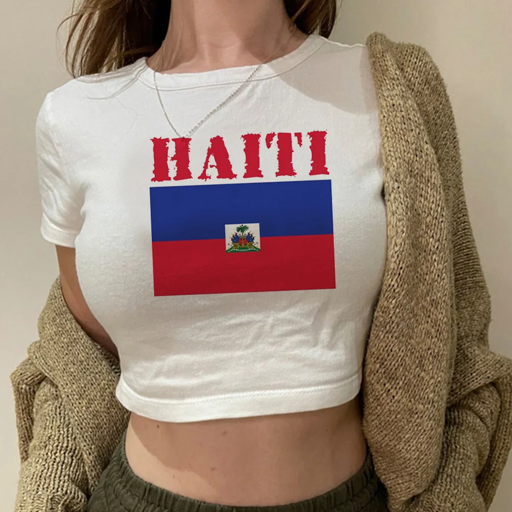 Haiti hippie  streetwear  aesthetic crop top Female fairycore Harajuku kawai manga tshirt clothing