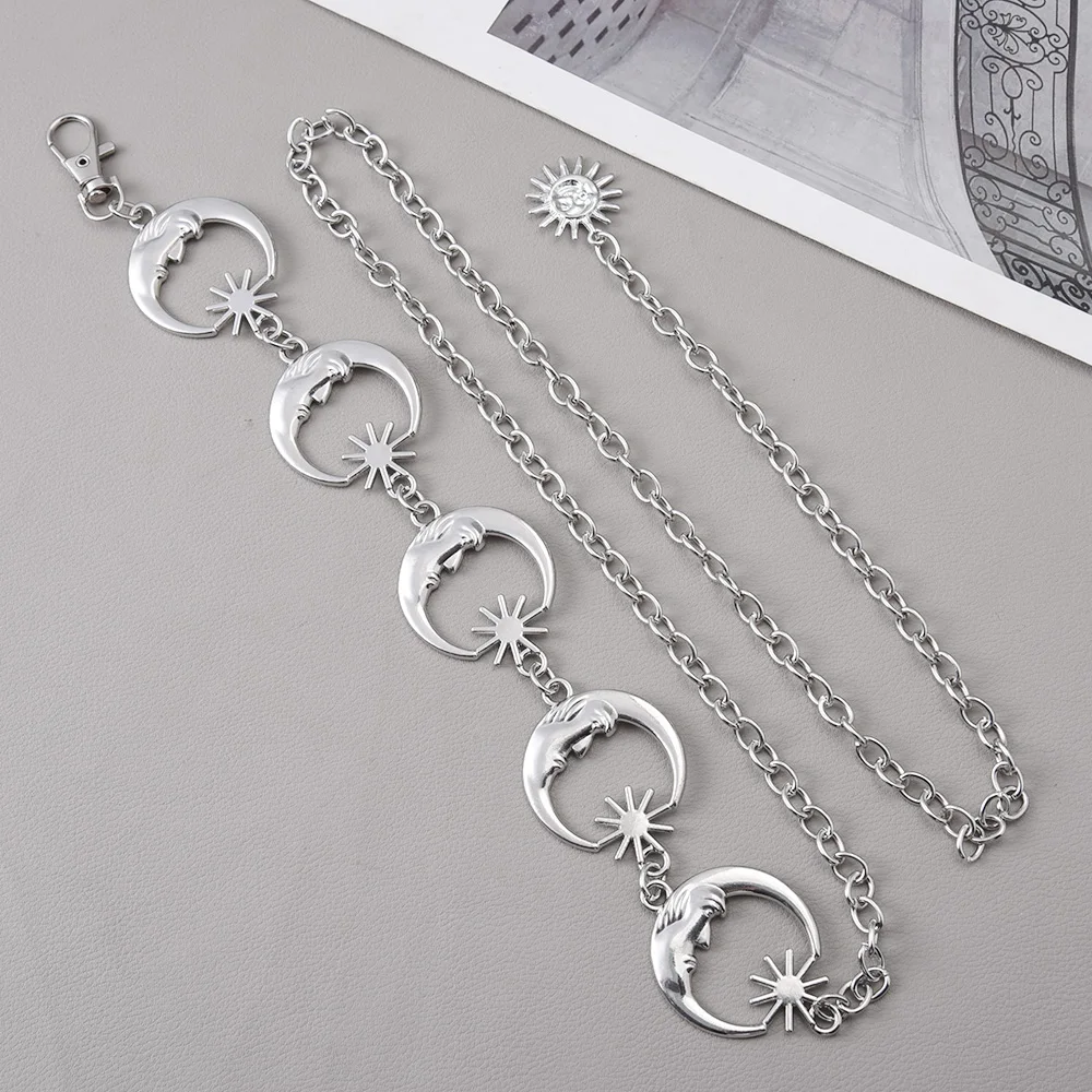 Multilayer Sun & Moon Chain Belt - Gold/Silver Alloy Waist Chain, Bohemian Body Jewelry For Women