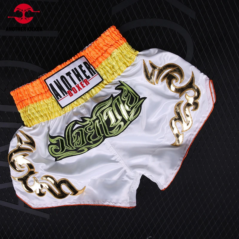 Gingham White And Orange Print Pattern Muay Thai Boxing Shorts