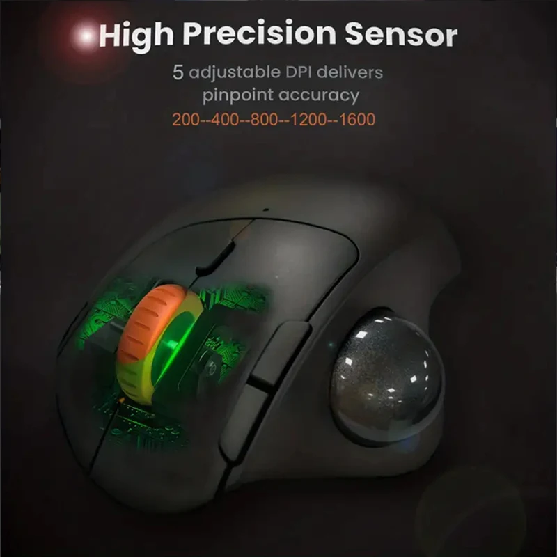 Mouse Trackball Recarregável sem Fio 2.4g Plus Bluetooth Ergonômico Fácil Controle do Polegar Jogos Computador - Imagem 2