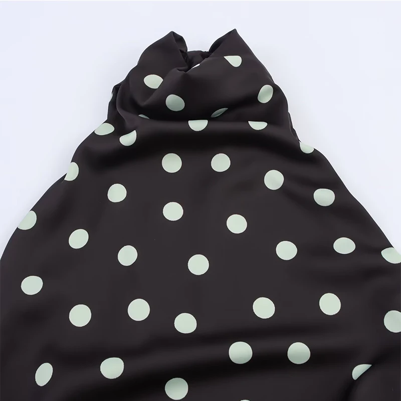 2025 Polka Dot Printed Long Dresses Chic Fashion Backless Dress Hanging Collar Midi Dresses For Women Pleated Summer Dress