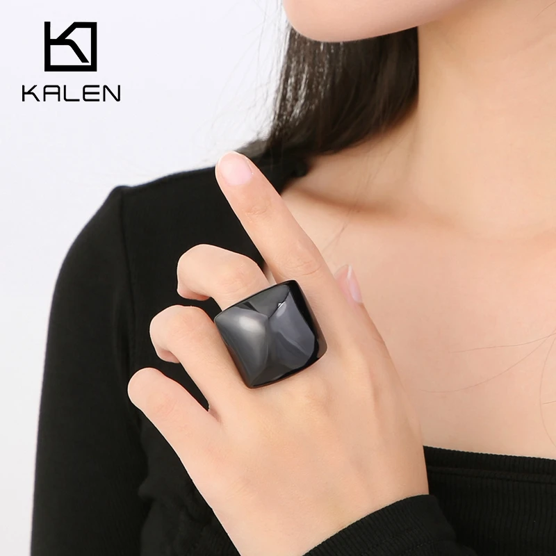 KALEN Stainless Steel Square Big Ring Thick Hip Hop Rock