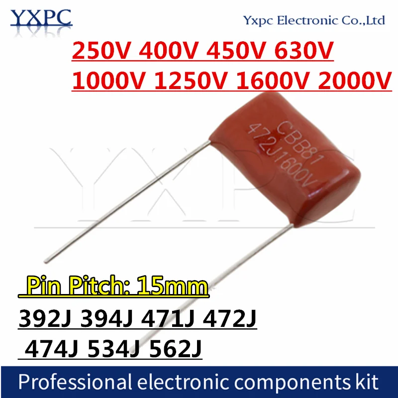 10pcs 250v 400v 450v 630v 1000v 1250v 1600v 2000v Cbb Polypropylene ...
