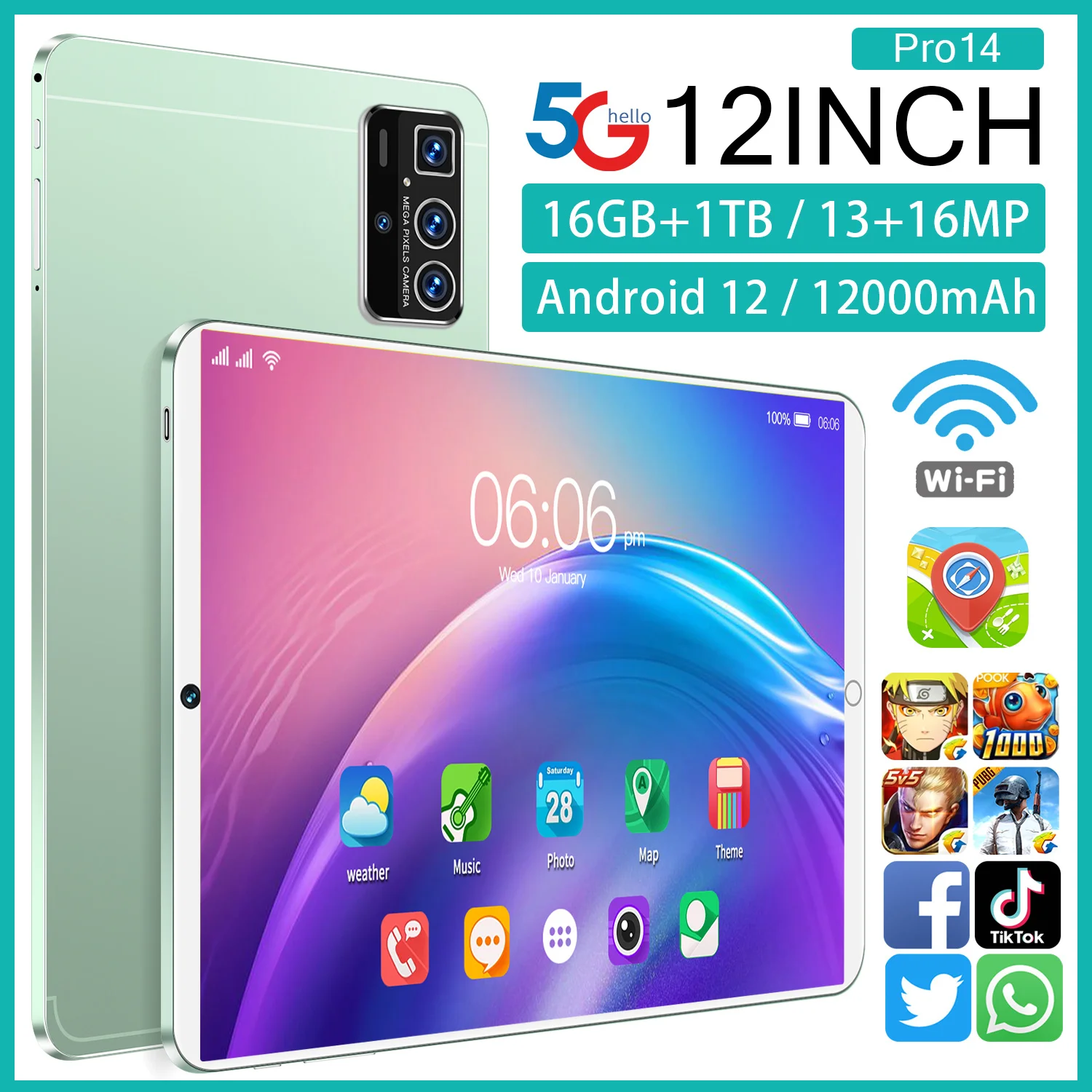 2023 New Original Global Version Pro 14 Tablet Android 12 13+16MP 12000mAh  11.6 Inch Tablets PC Dual SIM Card 5G Wifi HD Screen