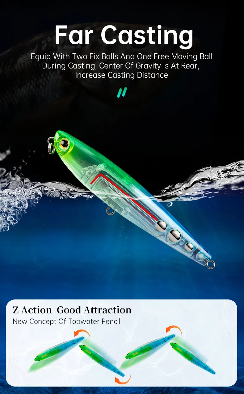 KingdomZDogTopwaterSurfacePencil-Angelköder 60mm 56g 90mm 11g Drei-Haken-Z-Klauen-Schwimmköder Harte Köder Künstlicher Pencil – Detail 7