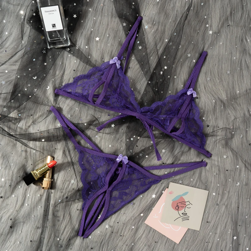 Women Lingerie Sets Sexy Babydoll Costumes Open Bra Crotch Lace Transparent Underwear
