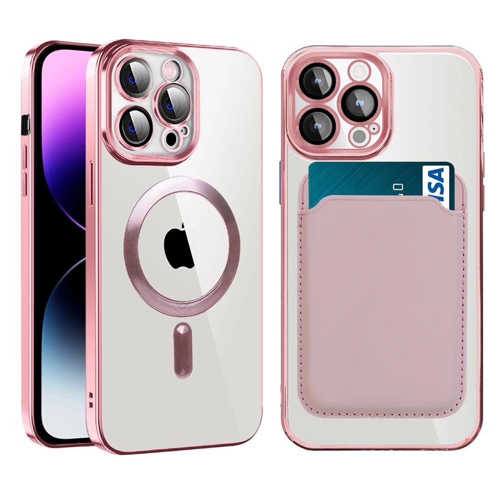 2in1 For Magsafe Luxury Plating Magnetic Wallet Phone Case For