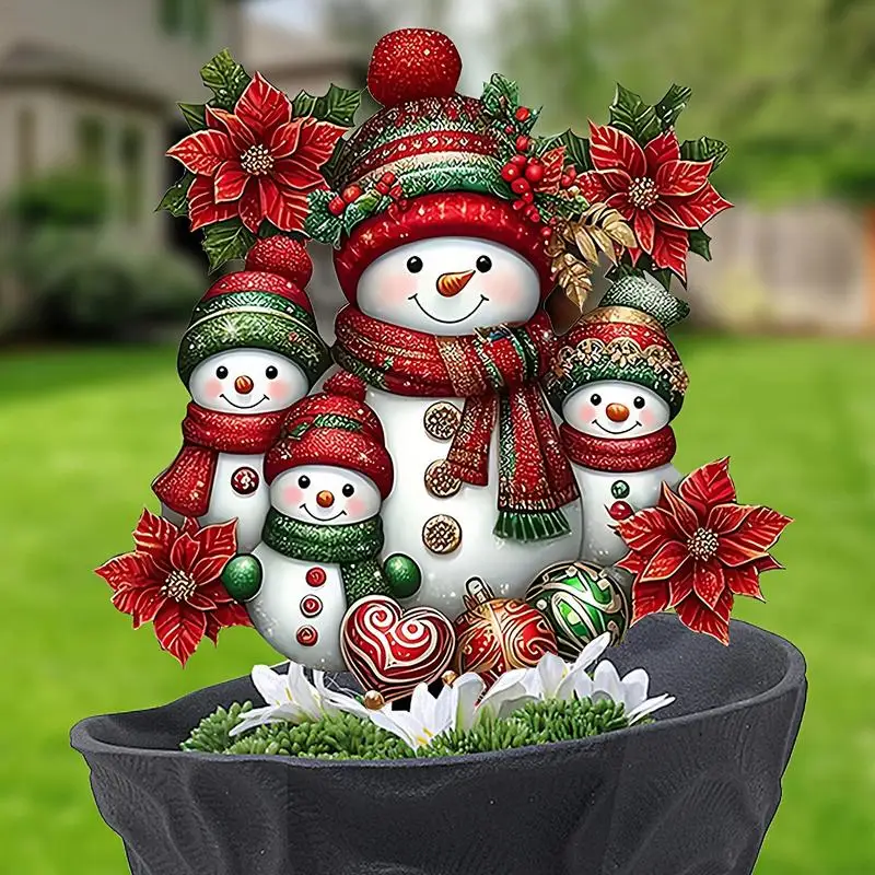 Decorative Garden Stakes 2D Acrylic Snowman Garden Stakes Plug Hand-Painted Outdoor Decorative Tool For Patio Lawn Porch