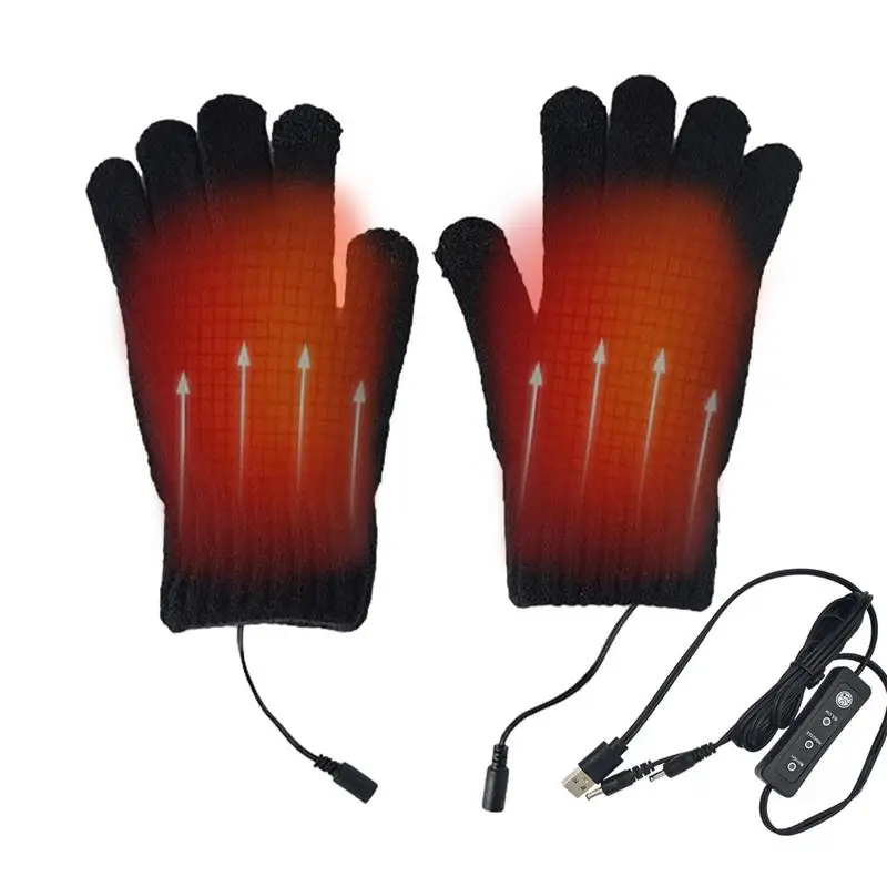 

Перчатки с подогревом для мужчин и женщин, трикотажные ветрозащитные шерстяные перчатки для сенсорного экрана, для холодной погоды, 3 режима регулировки температуры