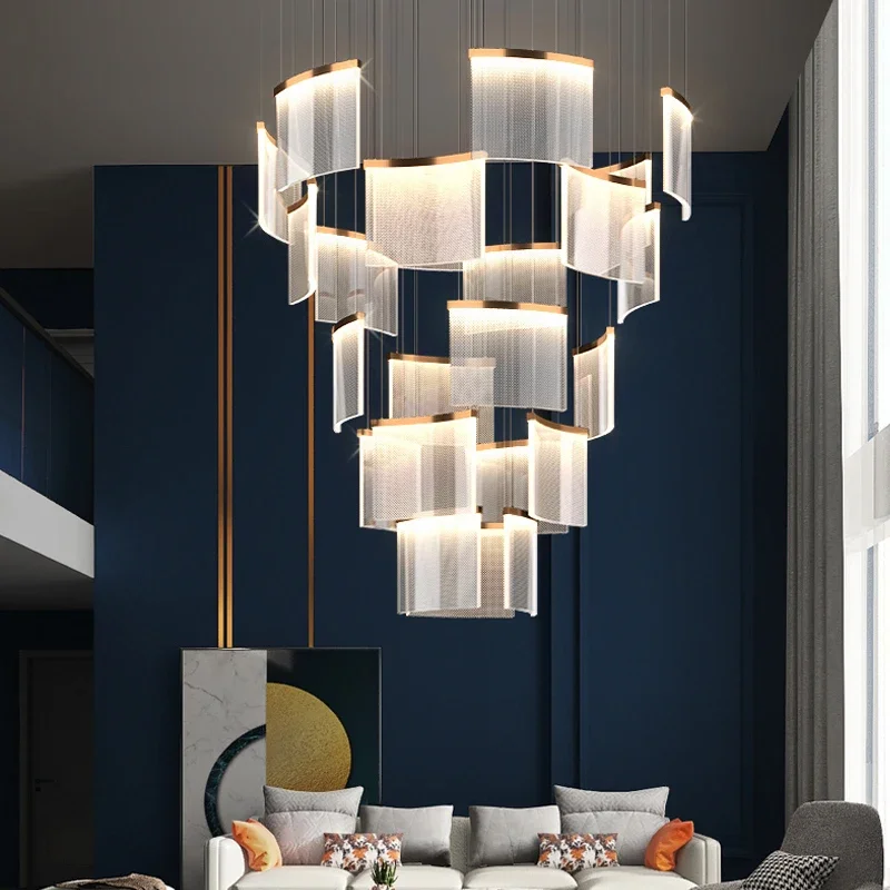 Modern Minimalist Duplex Building Chandelier Atmosphere Living Room Hotel Lobby Lights Luxury StaircaseLong Pendant Light