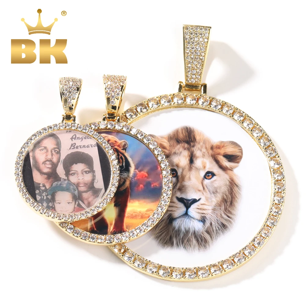 THE BLING KING Oversize Large Round Custom Photo Pendant Necklace Engrave Name Iced Out CZ Hiphop Jewelry Memory Gifts the bling king custom new style slim cursive letters pendant tennis chain gold handmade flower font simple hiphop jewelry