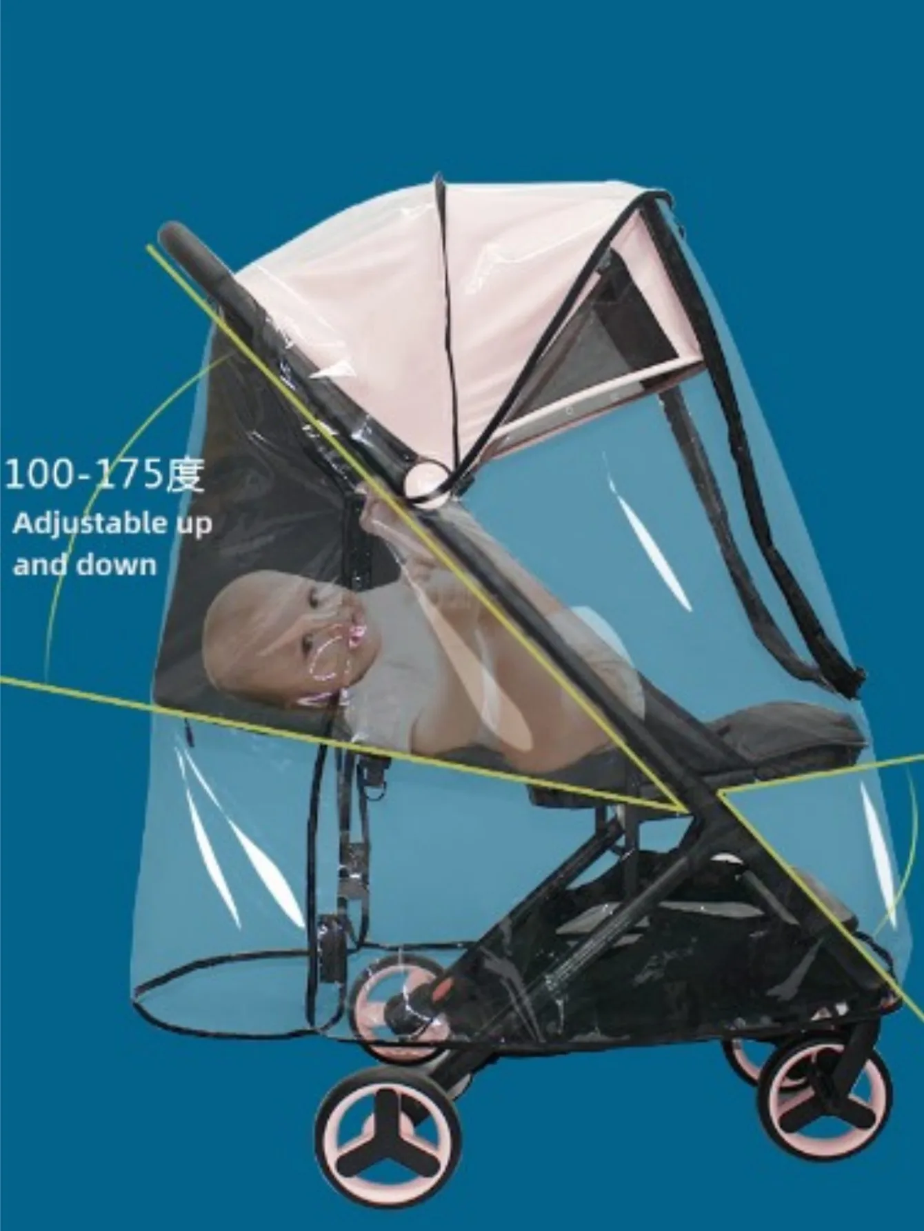 Universal baby stroller plastic rain cover and windproof rain cover, lightweight waterproof and weatherproof transparent umbrella, stroller accessories, stroller rain cover